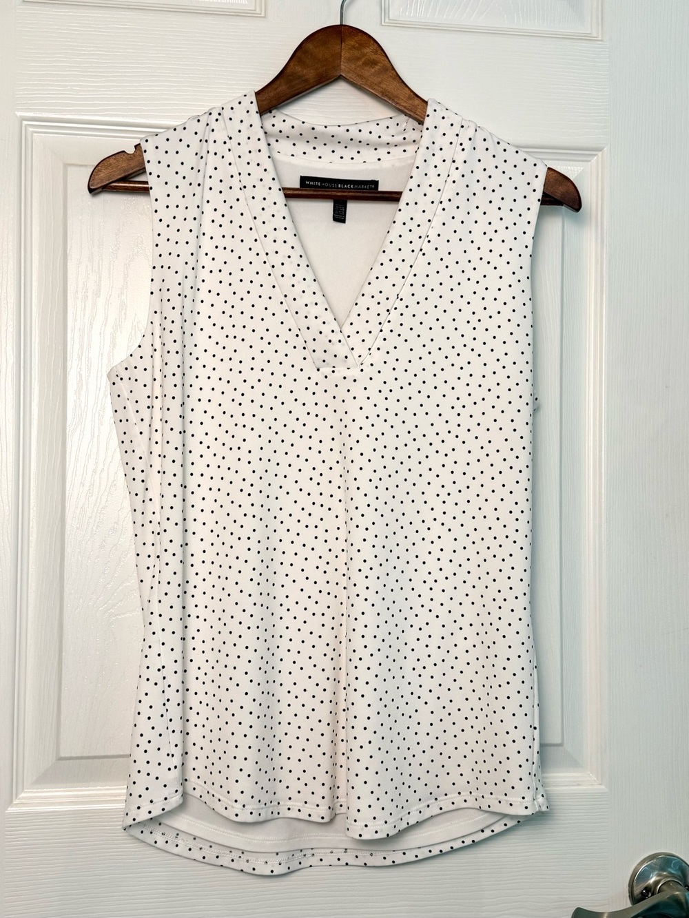 White House Black Market | White Sleeveless V-Neck w/ Black Polka Dot Camisole